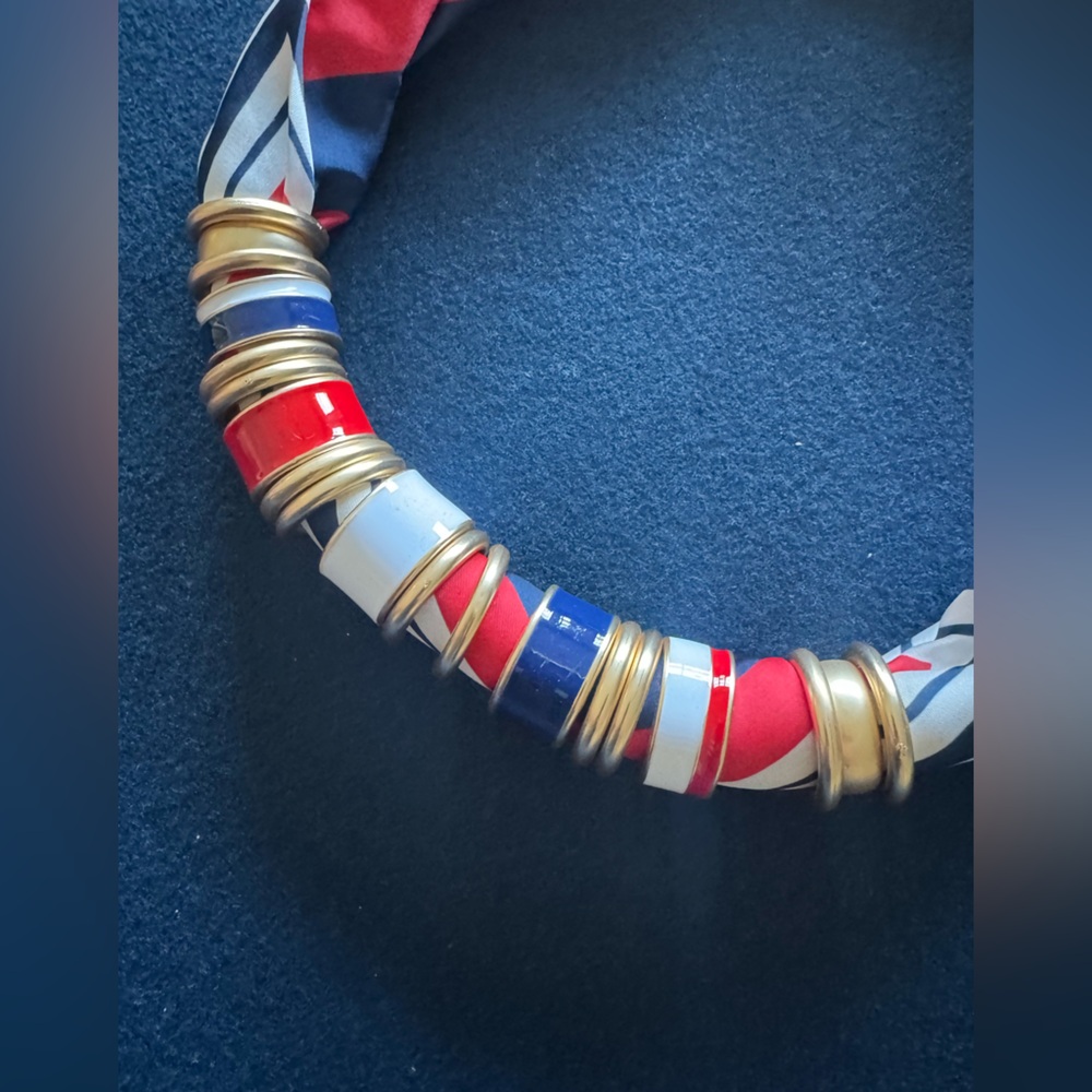 Piper adjustable Scarf Necklace ❤️🤍💙Red white & Blue Stripes with metal accents - Picture 10 of 11